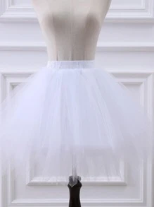 1 件百搭网纱裙多色半长泡泡裙婚纱，带松紧腰网纱裙和外部配饰，女士秋季服装 - 白色 - 查看 2