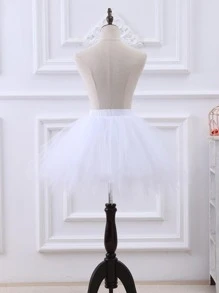 1 件百搭网纱裙多色半长泡泡裙婚纱，带松紧腰网纱裙和外部配饰，女士秋季服装 - 白色 - 查看 4