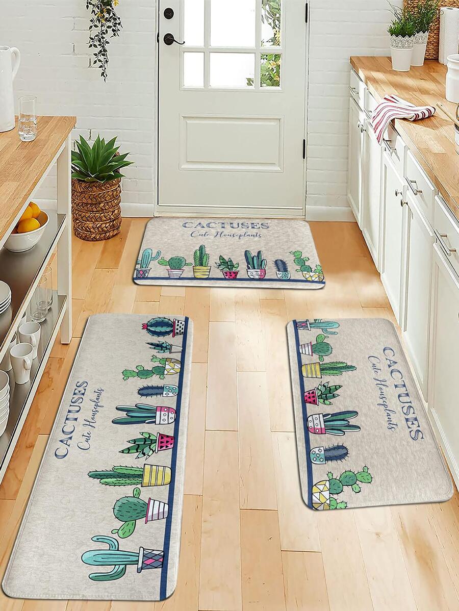 1 Cây Xương Rồng & Khẩu Hiệu Đồ Họa Chống Trơn Trượt Thảm Nhà Bếp hiện Đại Polyester Chống Trơn Trượt Nhà Bếp Cho Gia Đình - Nhiều màu - Xem 1