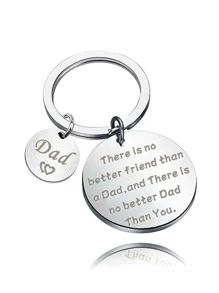 標語圖案圓形吊飾鑰匙圈 - 淺灰色 - 查看 1