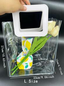 1pc Clear Gift Bag, Portable Flower Wrapping Bag For Party - Clear - View 6