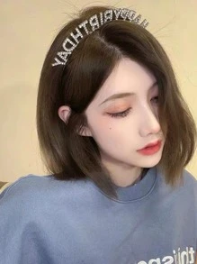 1pc Women Rhinestone Letter Decor Glamorous Headband For Birthday Party Hair Band Hair Hoop - Silver - View 3