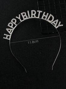 1pc Women Rhinestone Letter Decor Glamorous Headband For Birthday Party Hair Band Hair Hoop - Silver - View 6
