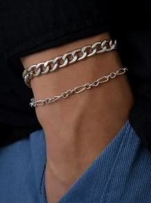 1 Miếng Thời trang Hợp kim kẽm Tối giản Vòng đeo tay nhiều lớp Cho nam giới Đối với Qủa tặng Punk Hip Pop Phong cách , Đối với Đồ trang sức Qủa tặng Và Buổi tiệc - Bạc - Xem 1