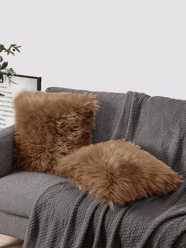 1pc Plush Lumbar Pillow Cover Without Filler, Modern Flannelette Decorative Throw Pillow Cover