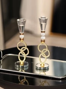 1PC giữ nến pha lê nhân tạo, nến trang trí rhinestone thanh lịch cho nhà, trang trí tiệc tùng - Vàng - Xem 2