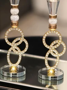 1PC giữ nến pha lê nhân tạo, nến trang trí rhinestone thanh lịch cho nhà, trang trí tiệc tùng - Vàng - Xem 8