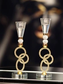 1PC giữ nến pha lê nhân tạo, nến trang trí rhinestone thanh lịch cho nhà, trang trí tiệc tùng - Vàng - Xem 1