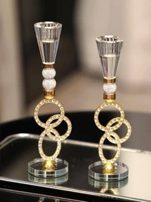 1PC giữ nến pha lê nhân tạo, nến trang trí rhinestone thanh lịch cho nhà, trang trí tiệc tùng - Vàng - Xem 6