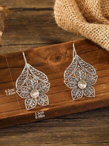 1pair Vintage Zinc Alloy Rhinestone Decor Flower Design Earrings For Women For Gift Valentines,Mom,Mother,Mother's Day,Gift