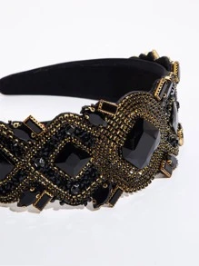 Royal 1入組女士立體方形氧化鋯装饰的迷人寬頭帶，派對必備 - 黑色 - 查看 3