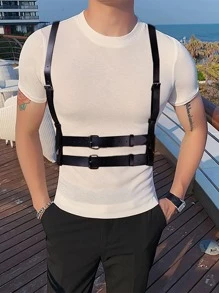 1pc Men's PU Leather Bondage Suspenders, Fashion Accessory Belt For Clothing Harness - Black - View 1