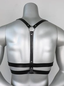 1pc Men's PU Leather Bondage Suspenders, Fashion Accessory Belt For Clothing Harness - Black - View 5