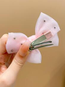 2pcs Girls' Multi-Color Faux Pearl Decor Bow Hair Clips - Pink - View 6