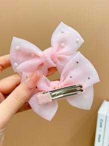 2pcs Girls' Multi-Color Faux Pearl Decor Bow Hair Clips - Pink - View 7