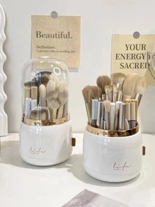 1pc Letter Graphic Makeup Brush Storage Box - White - View 4