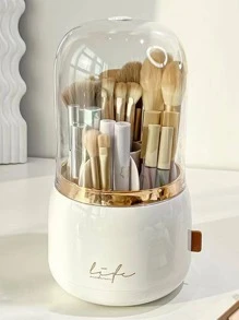 1pc Letter Graphic Makeup Brush Storage Box - White - View 3