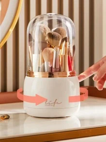 1pc Letter Graphic Makeup Brush Storage Box - White - View 5