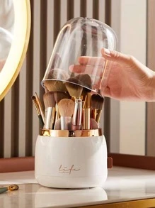 1pc Letter Graphic Makeup Brush Storage Box - White - View 8