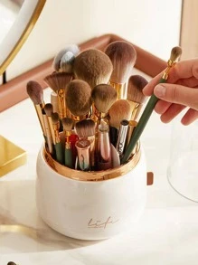 1pc Letter Graphic Makeup Brush Storage Box - White - View 6