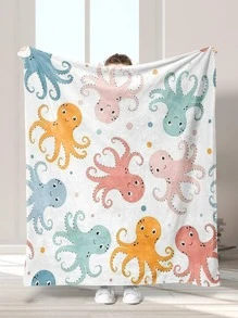 1入組章魚圖案卡通可愛絨布柔軟的和濃烈香調毯子適用於活和家庭裝飾 - 彩色 - 查看 1