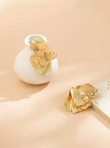 1 对复古几何金属叶设计耳环，优雅的女士商务派对配饰 - 金黃色 - 查看 5