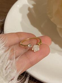 1入組時尚鋅合金水鑽和花朵裝飾纏繞式戒指適合女士日常裝飾 - 彩色 - 查看 2