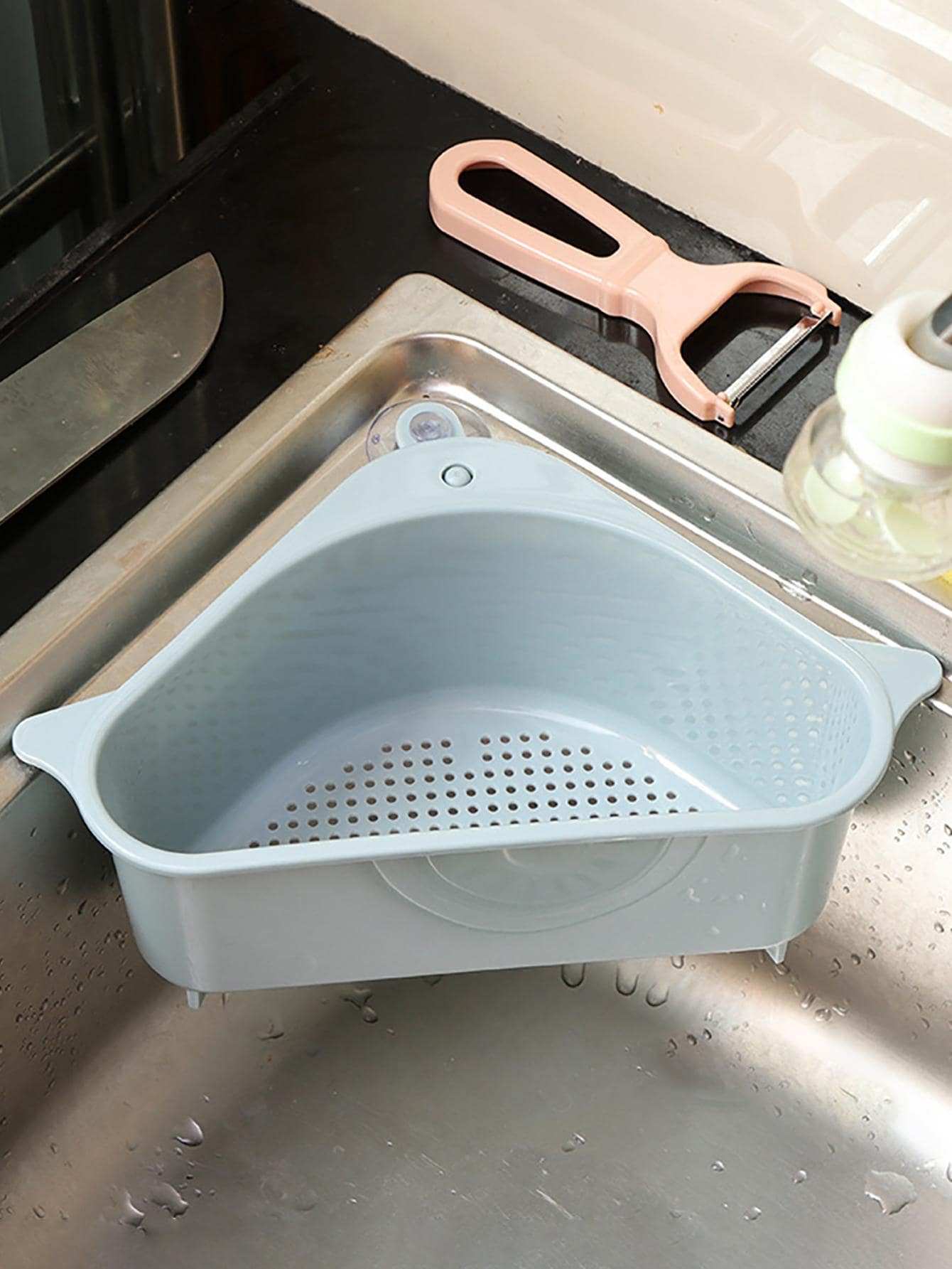 1pc PP Sink Drain Storage Rack, Modern Blue Telescopic Sink Sponge Holder For Kitchen - Dusty Blue - View 1