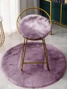 1pc Solid Fuzzy Round Rug ,Room Decor