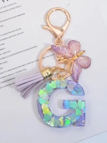 Móc Khóa Bươm Bướm & Chữ Cái - Màu tím hoa cà - Xem 3