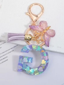 Móc Khóa Bươm Bướm & Chữ Cái - Màu tím hoa cà - Xem 2