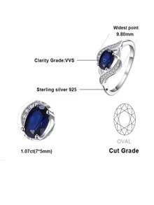 JewelryPalace 1入組魅力四射純銀精美橢圓形切實驗室製造藍色藍寶石銀戒指適合女士適用於舞會宴會適用於約會禮物精細首飾類 - 寶藍色 - 查看 6