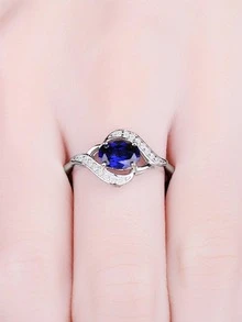 JewelryPalace 1入組魅力四射純銀精美橢圓形切實驗室製造藍色藍寶石銀戒指適合女士適用於舞會宴會適用於約會禮物精細首飾類 - 寶藍色 - 查看 3