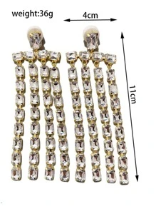 水鑽流蘇耳墜 - 金色 - 查看 3