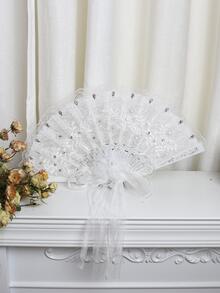 1 cái Quạt trang trí bằng ren trang trí bằng hoa & rhinestone - trắng - Xem 4