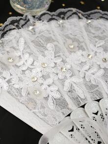 1 cái Quạt trang trí bằng ren trang trí bằng hoa & rhinestone - trắng - Xem 9