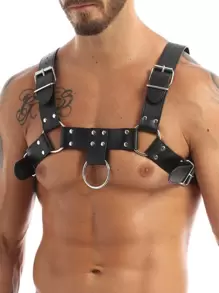 Men Studded Decor Harness Belt Halloween - Black - View 1