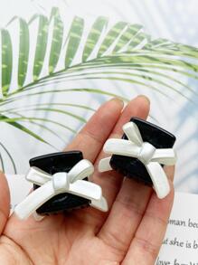 4 chiếc nơ nữ trang trí kẹp tóc thời trang làm quà tặng bạn gái - Đen và trắng - Xem 2
