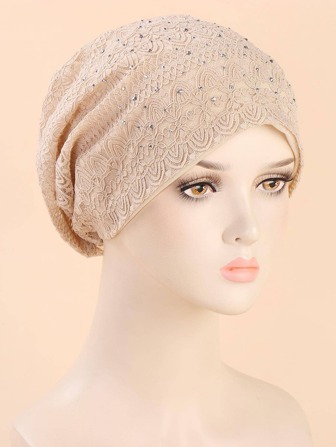 1pc Rhinestone Decor Slouchy Beanie Classic Head Wrap Windproof Beanies For Women Bonnet Hair Bonnet Turban Valentine's Day