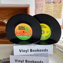2pcs Record Design Bookend - Black - View 7