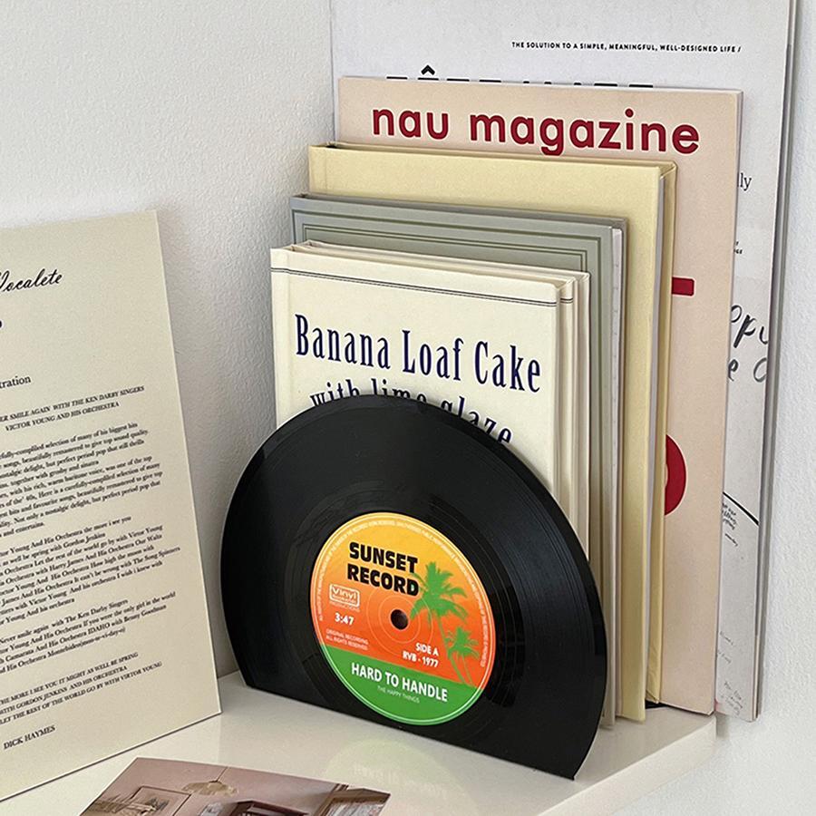 2pcs Record Design Bookend - Black - View 1