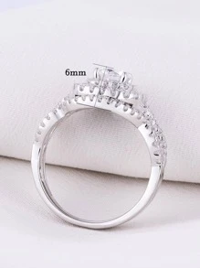 AIHUASI Luxury 2pcs/Set Certified 925 Sterling Silver With Rhodium Plated Hypoallergenic Wedding Rings Set For Women Center Stone 6*6mm 0.8 Carat Round Cut Dazzling AAAAA Cubic Zirconia Fantasy Bridal Jewelry Gift - Silver - View 9