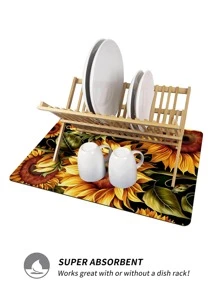 1 pieza Alfombrilla para secar platos con patrón de girasol - Multicolor - Ver 4