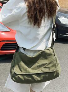 Large Messenger Bag Minimalist Side Pockets - Army Green - View 2