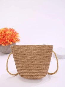 Mini Straw Bag Flower Decor Vacation With Zipper