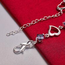 Pulsera de plata de ley 925 con corazón y circonita púrpura para mujer, joyería, regalo de compromiso, Navidad