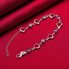 Pulsera de plata de ley 925 con corazón y circonita púrpura para mujer, joyería, regalo de compromiso, Navidad