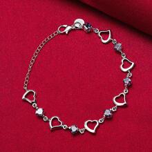 Pulsera de plata de ley 925 con corazón y circonita púrpura para mujer, joyería, regalo de compromiso, Navidad
