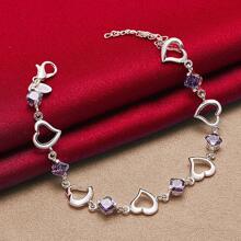 Pulsera de plata de ley 925 con corazón y circonita púrpura para mujer, joyería, regalo de compromiso, Navidad