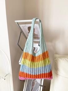 Túi Crochet cỡ trung Colorblock Thiết kế sọc rỗng Thiết kế sọc - Nhiều màu - Xem 6